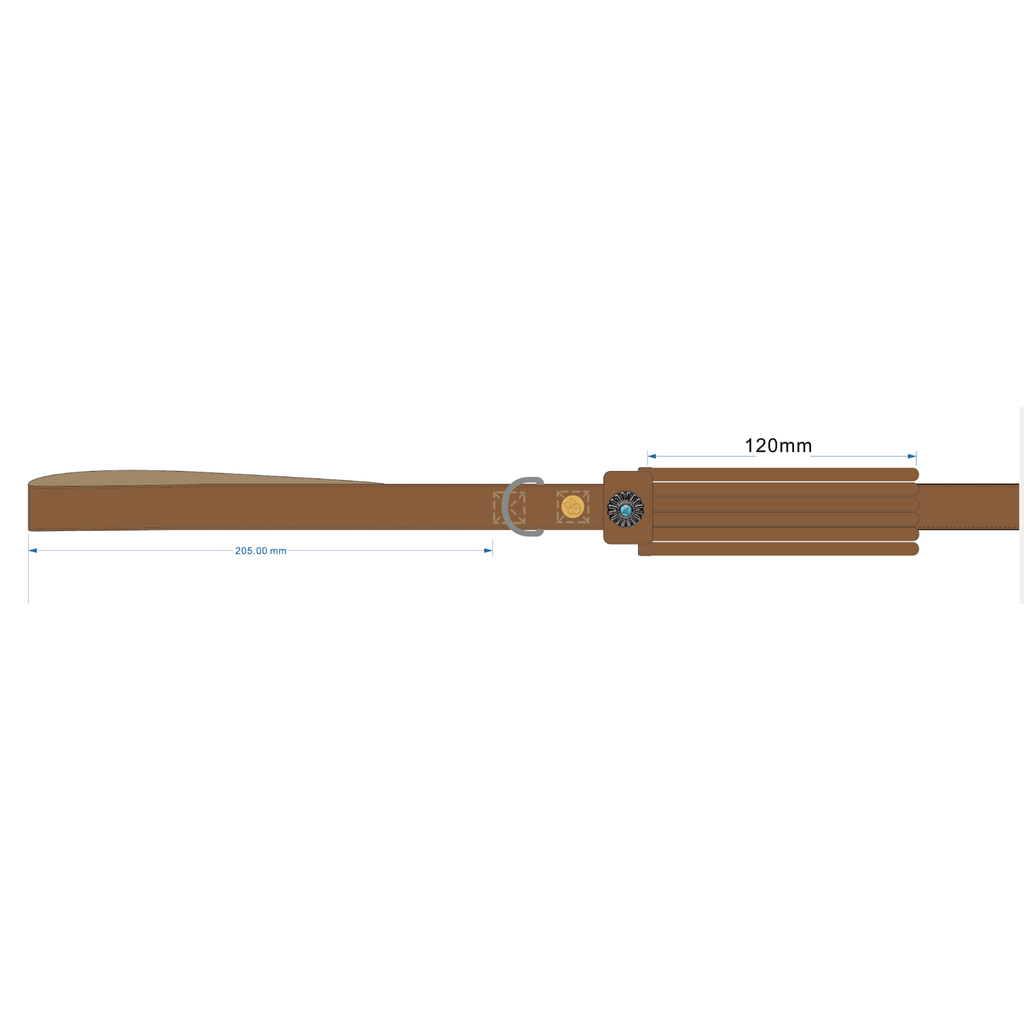 Blueberry Pet Silver-Powered Freshness Microfiber Suede Dog Leash Fringed Style with Turquoise Studs Camel Tan