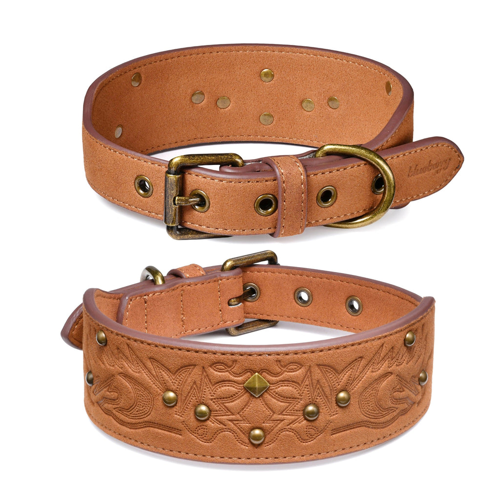 Blueberry Pet Silver-Powered Freshness Microfiber Vegan Leather Dog Collar – Embossed Classic Pattern