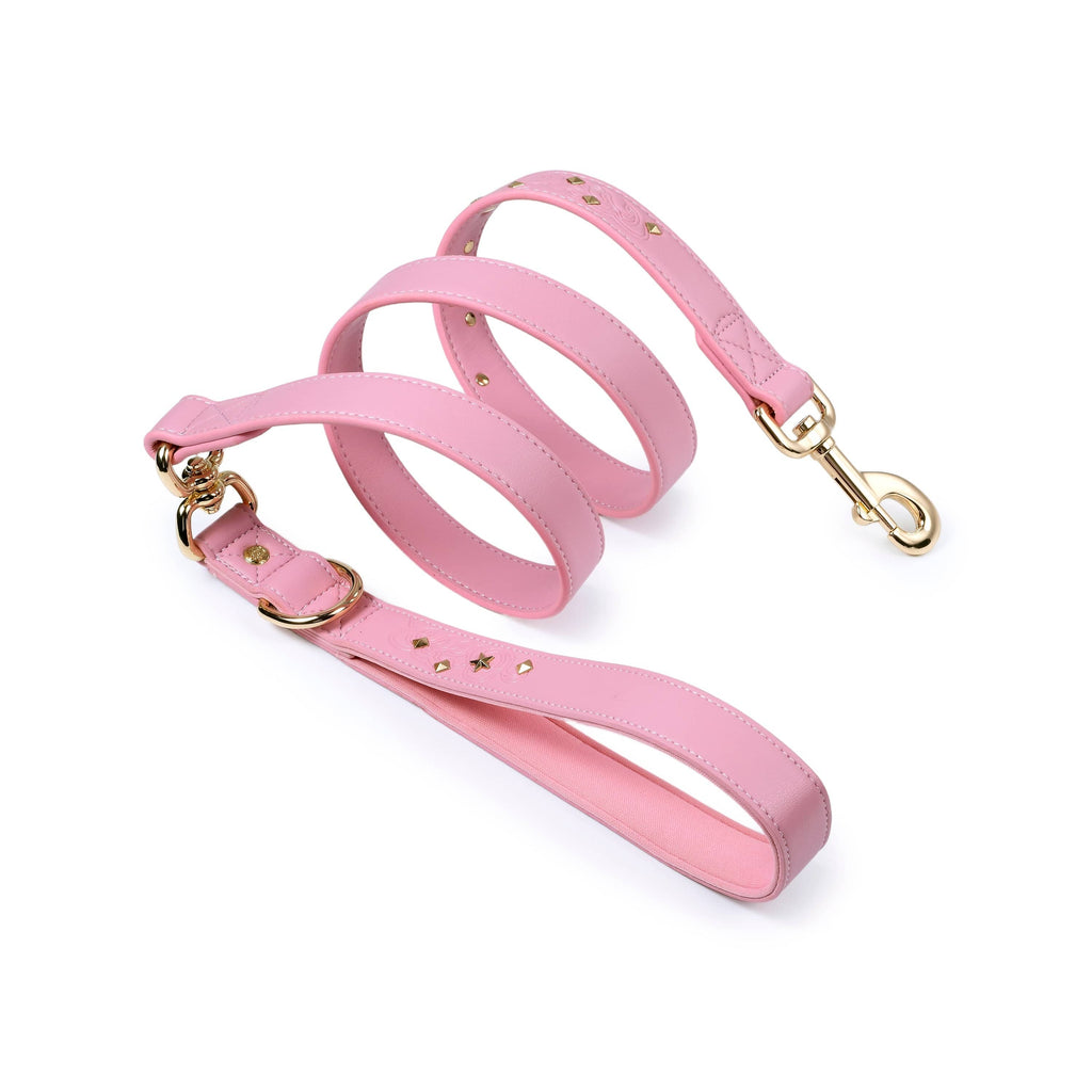 Blueberry Pet Silver-Powered Freshness Microfiber Vegan Leather Dog Leash – Embossed Classic Pattern Sakura Pink